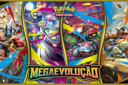Imagem mostra um banner de Pokémon MegaEvolução